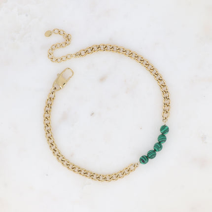 Collier - ras de cou, maille gourmette et 5 pierres naturelles, 32+7CM