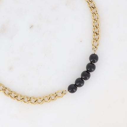 Collier - ras de cou, maille gourmette et 5 pierres naturelles, 32+7CM