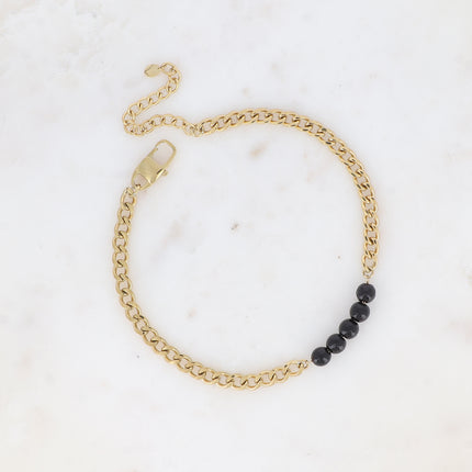 Collier - ras de cou, maille gourmette et 5 pierres naturelles, 32+7CM