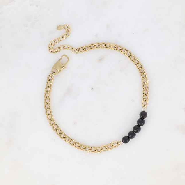 Collier - ras de cou, maille gourmette et 5 pierres naturelles, 32+7CM