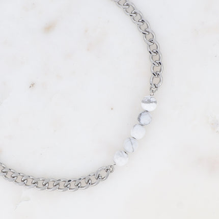 Collier - ras de cou, maille gourmette et 5 pierres naturelles, 32+7CM