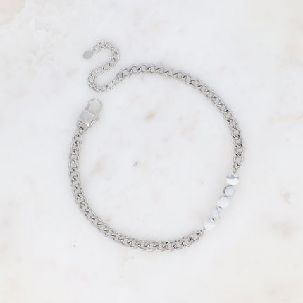 Collier - ras de cou, maille gourmette et 5 pierres naturelles, 32+7CM