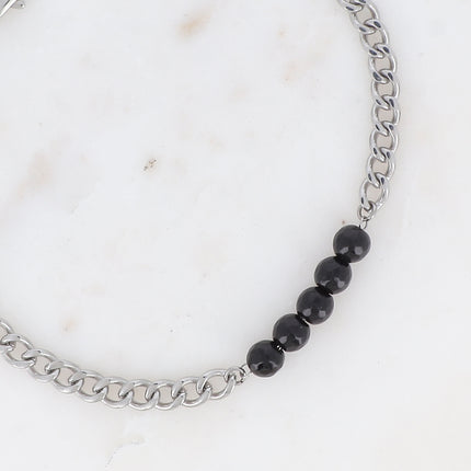 Collier - ras de cou, maille gourmette et 5 pierres naturelles, 32+7CM