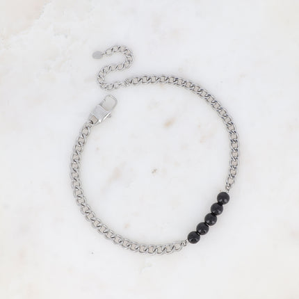 Collier - ras de cou, maille gourmette et 5 pierres naturelles, 32+7CM