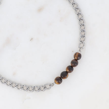 Collier - ras de cou, maille gourmette et 5 pierres naturelles, 32+7CM