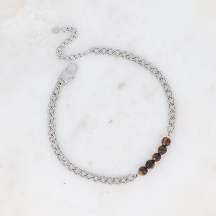 Collier - ras de cou, maille gourmette et 5 pierres naturelles, 32+7CM
