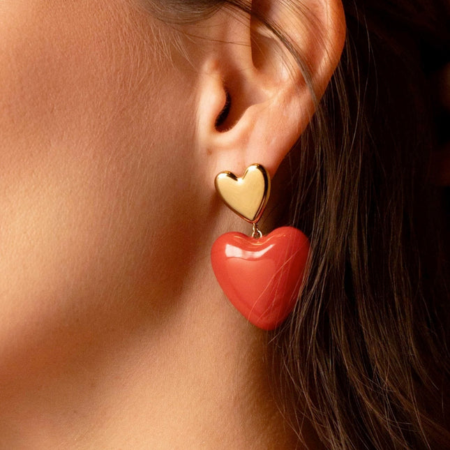 Boucles pendantes Valencia - double coeur, lisse et en émail