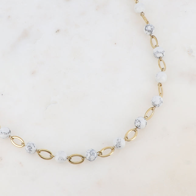 Unisex necklace - alternating oval links and round natural stones