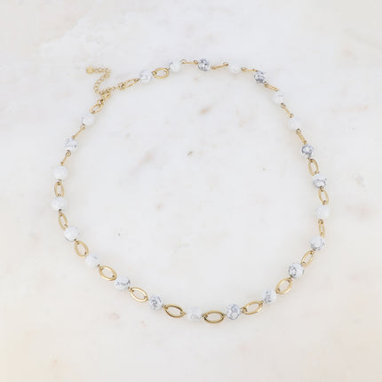 Unisex necklace - alternating oval links and round natural stones