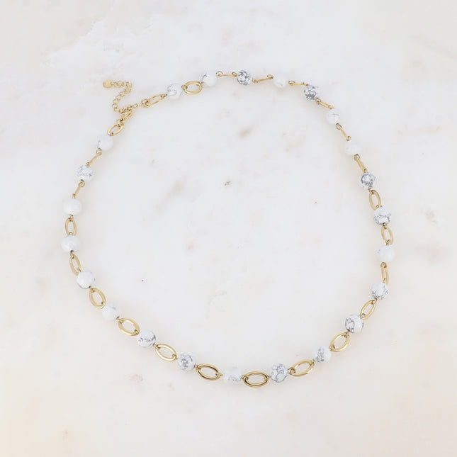 Unisex necklace - alternating oval links and round natural stones