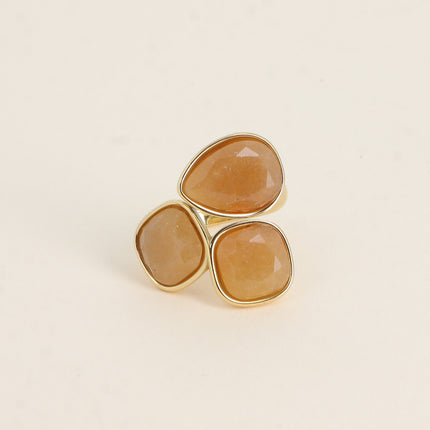 Bague ouverte Idrissa - 3 pierres naturelles, goutte et carrées 10mm
