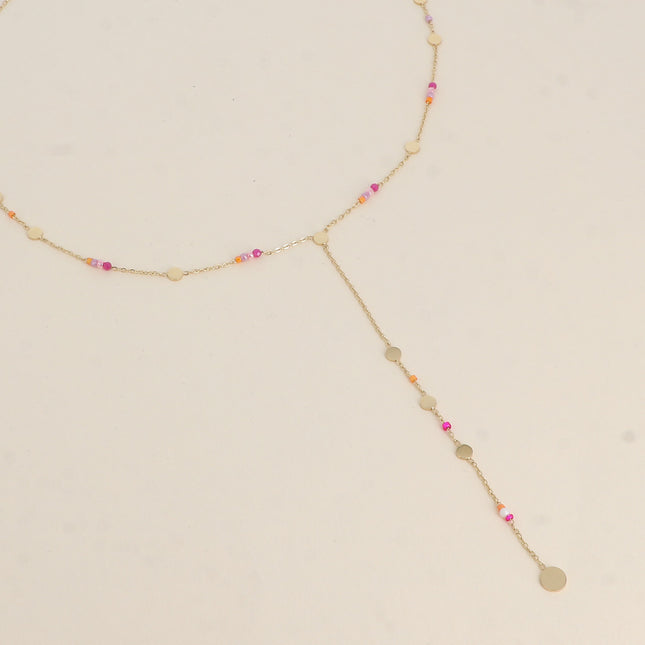 Y Ysao Necklace - round tassels, seed beads and natural stones