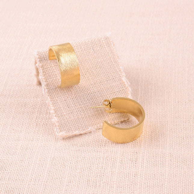 Hoop earrings - matte brushed, flat and wide 22mm