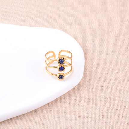 Bague large - 3 rangs ondulés et pierres naturelles