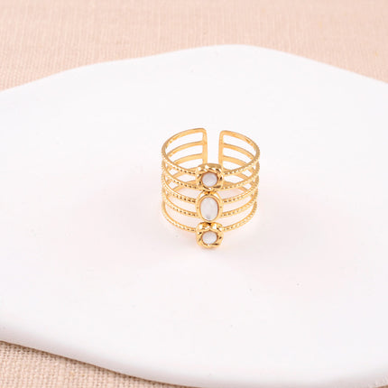 Bague large Laly - 5 rangs martelés et pierres naturelles