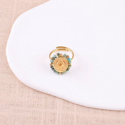 Bague fine - pièce ovale la Madone et pierres naturelles