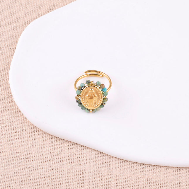 Thin ring - oval piece of the Madonna and natural stones