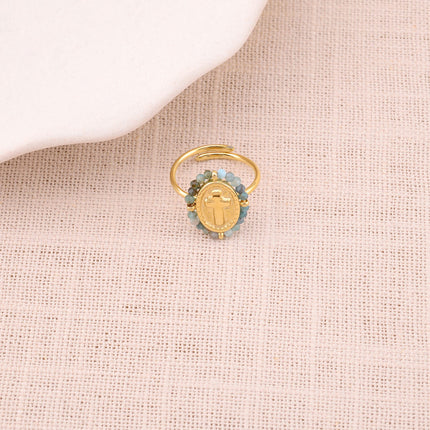 Bague fine - croix latine et pierres naturelles
