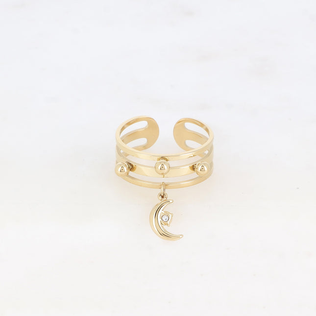 Bague - 3 anneaux avec boules et pampille lune avec cristal