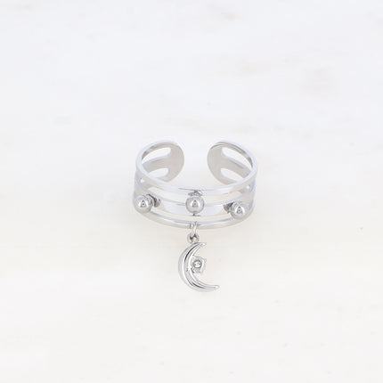 Bague - 3 anneaux avec boules et pampille lune avec cristal