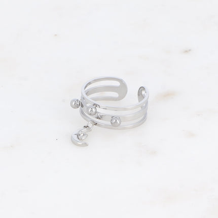 Bague - 3 anneaux avec boules et pampille lune avec cristal