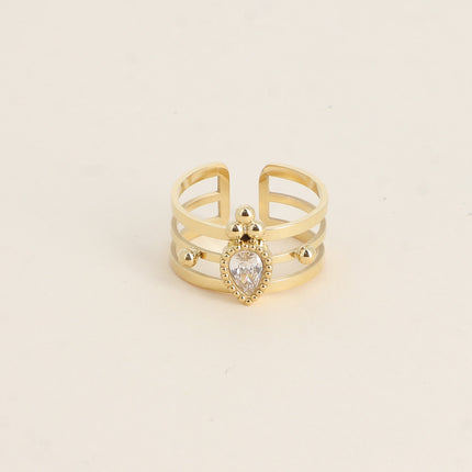 Bague - 3 anneaux, boules et cristal goutte