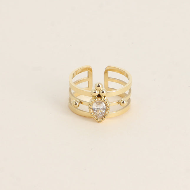 Bague - 3 anneaux, boules et cristal goutte