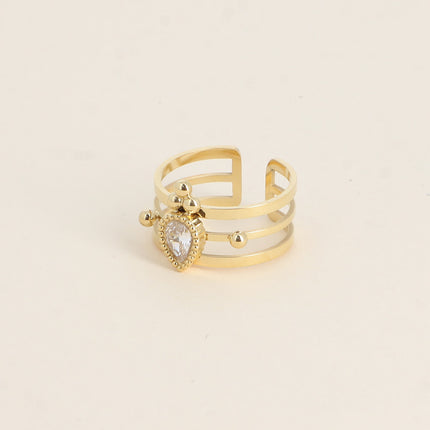 Bague - 3 anneaux, boules et cristal goutte