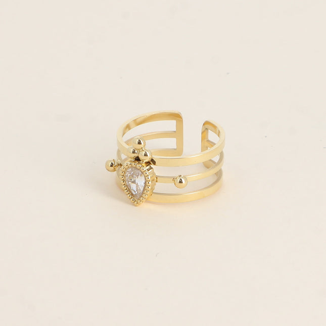 Bague - 3 anneaux, boules et cristal goutte