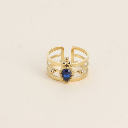 Bague - 3 anneaux, boules et cristal goutte