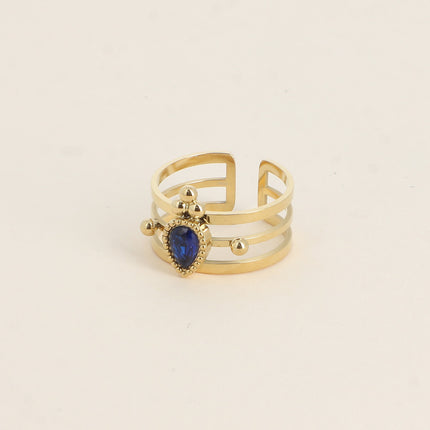 Bague - 3 anneaux, boules et cristal goutte