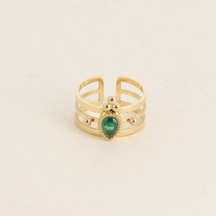 Bague - 3 anneaux, boules et cristal goutte