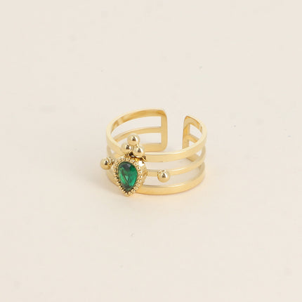 Bague - 3 anneaux, boules et cristal goutte