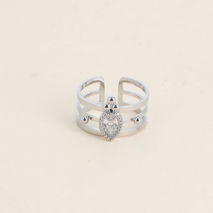 Bague - 3 anneaux, boules et cristal goutte