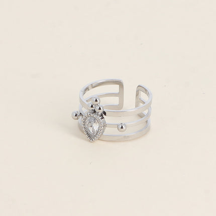 Bague - 3 anneaux, boules et cristal goutte