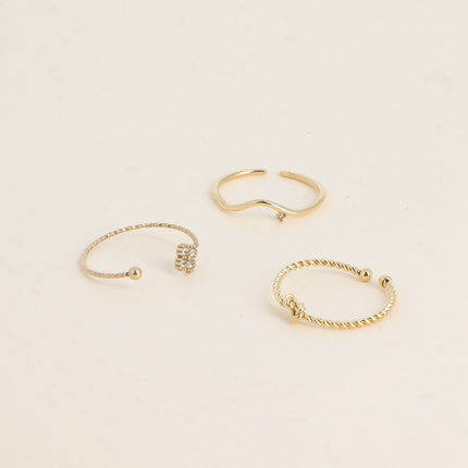 Set de 3 bagues - trèfle et cristaux, petit cristal et noeud torsadé