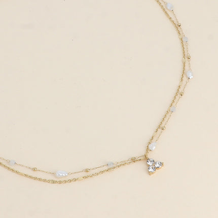 Collier Isabeau - 2 rangs, pierres naturelles, perles d'eau douce et 3 cristaux