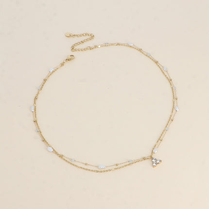 Collier Isabeau - 2 rangs, pierres naturelles, perles d'eau douce et 3 cristaux