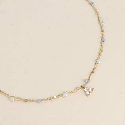 Collier Isabeau - 2 rangs, pierres naturelles, perles d'eau douce et 3 cristaux