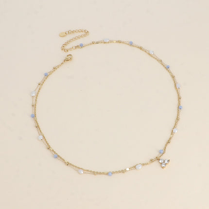 Collier Isabeau - 2 rangs, pierres naturelles, perles d'eau douce et 3 cristaux