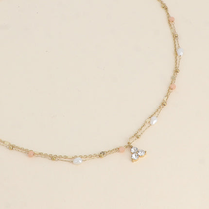 Collier Isabeau - 2 rangs, pierres naturelles, perles d'eau douce et 3 cristaux