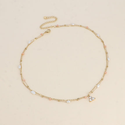 Collier Isabeau - 2 rangs, pierres naturelles, perles d'eau douce et 3 cristaux