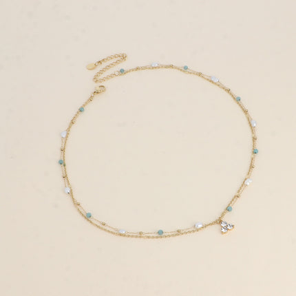 Collier Isabeau - 2 rangs, pierres naturelles, perles d'eau douce et 3 cristaux