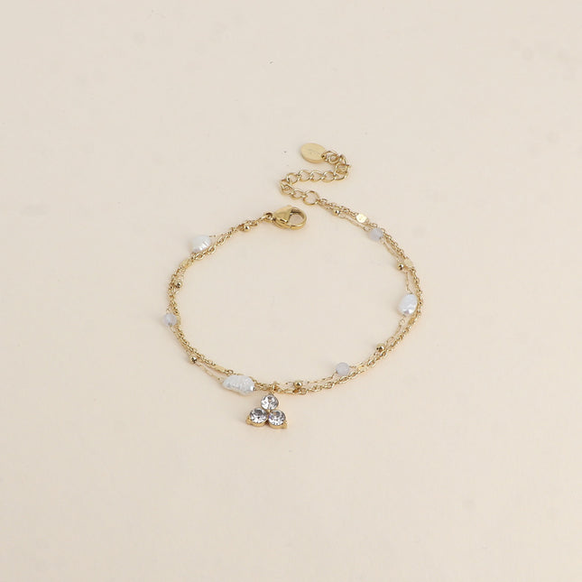 Bracelet Isabeau - 2 rangs, pierres naturelles, perles d'eau douce et 3 cristaux