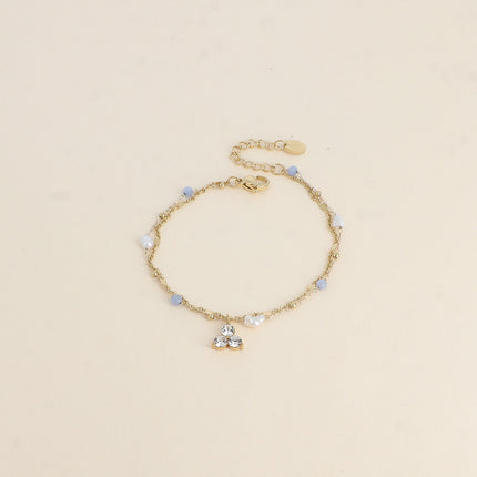 Bracelet Isabeau - 2 rangs, pierres naturelles, perles d'eau douce et 3 cristaux