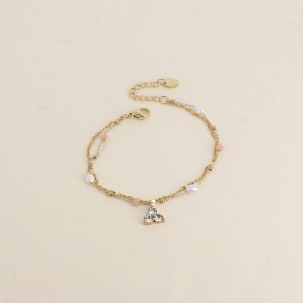 Bracelet Isabeau - 2 rangs, pierres naturelles, perles d'eau douce et 3 cristaux