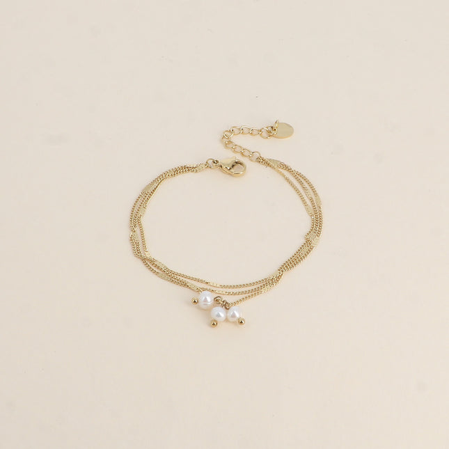 Bracelet - 3 mailles forçat alternées, 3 perles d'eau douce