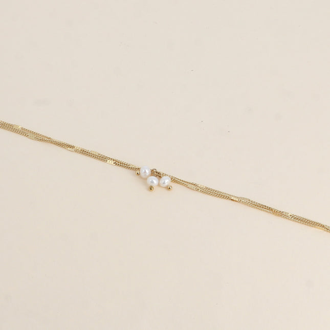Bracelet - 3 mailles forçat alternées, 3 perles d'eau douce