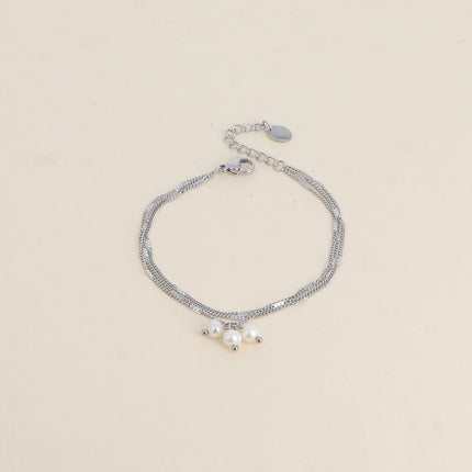Bracelet - 3 mailles forçat alternées, 3 perles d'eau douce