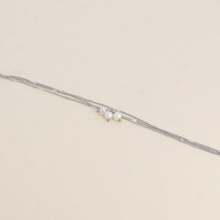 Bracelet - 3 mailles forçat alternées, 3 perles d'eau douce